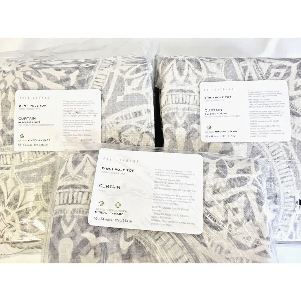 3 Pottery Barn Riley‎ grey Medallion panels drapes 2 are blackout, one is not